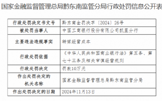 工商银行凯里分行因转嫁经营成本被罚10万元